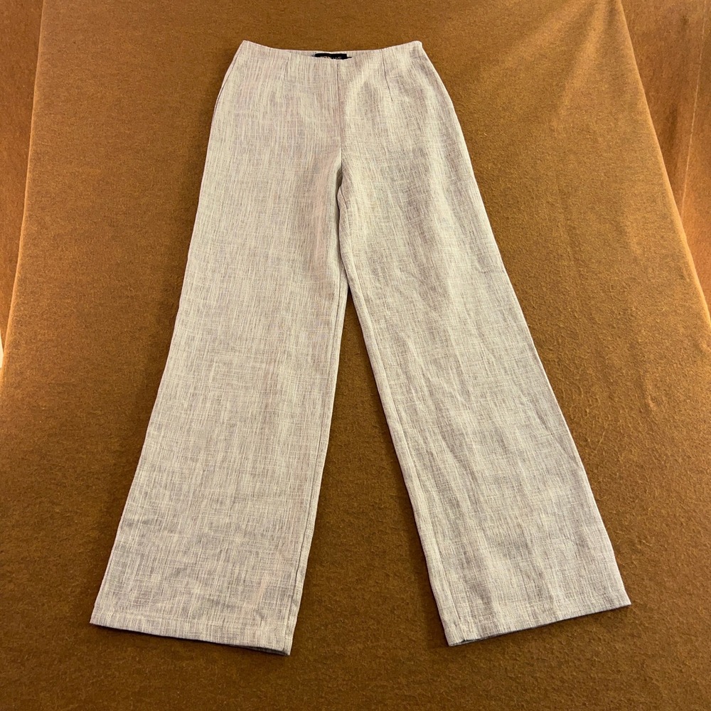 Nova Luxe Womens Medium Beige Textured High Waist Wide Leg Trousers New